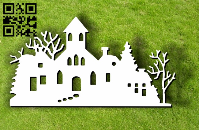 Houses with trees E0012126 file cdr and dxf free vector download for laser cut plasma