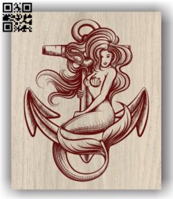Mermaid with anchor E0011970 file cdr and dxf free vector download for laser engraving machines