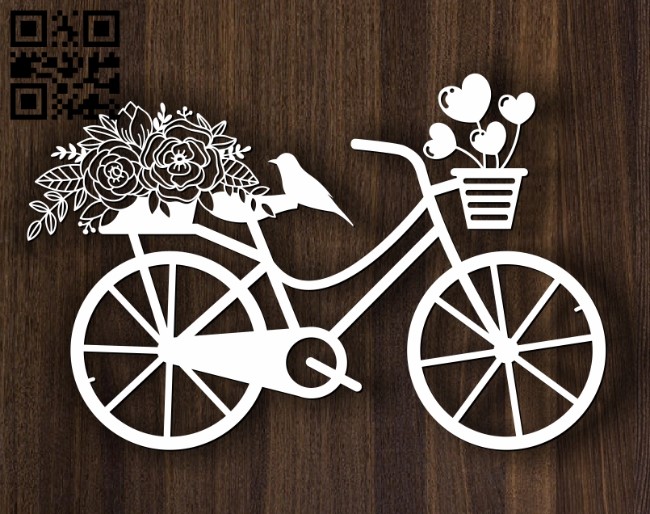 Bicycle with flower E0012511 file cdr and dxf free vector download for laser cut