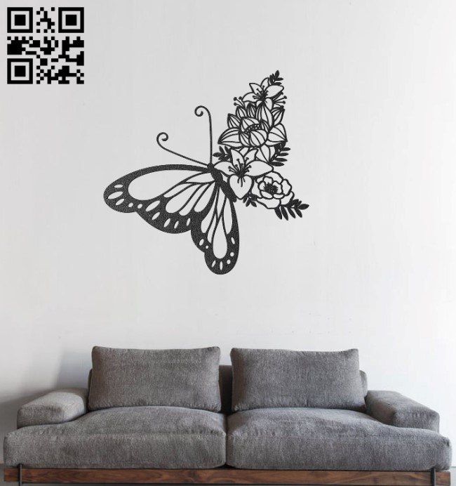 Butterfly and flower E0012323 file cdr and dxf free vector download for Laser cut plasma