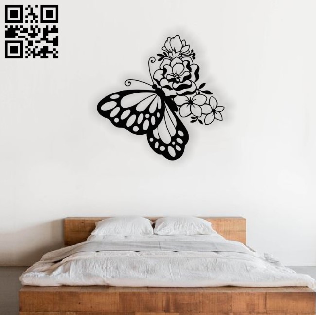 Butterfly and flower E0012373 file cdr and dxf free vector download for laser cut plasma