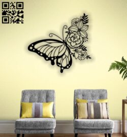 Butterfly with flowers E0012453 file cdr and dxf free vector download for laser cut plasma