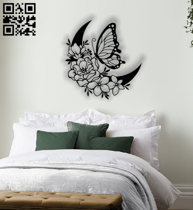 Butterfly with moon E0012454 file cdr and dxf free vector download for laser cut plasma