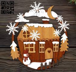 Christmas house E0012494 file cdr and dxf free vector download for laser cut