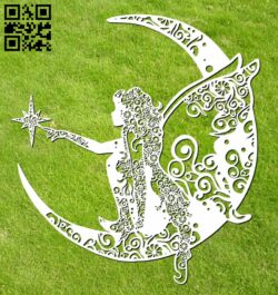Fairies with the moon E0012276 file cdr and dxf free vector download for laser cut