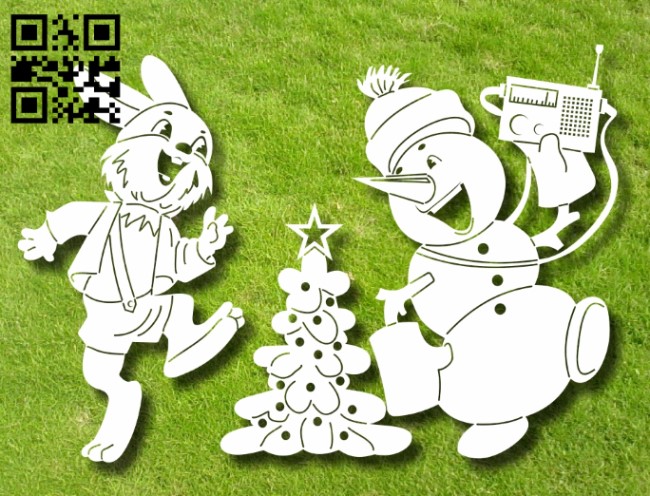 Hare and snowman E0012259 file cdr and dxf free vector download for laser engraving machines