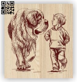 Little boy and dog E0012422 file cdr and dxf free vector download for laser engraving machines