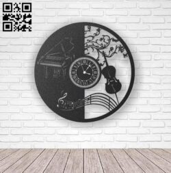 Music wall clock E0012308 file cdr and dxf free vector download for laser cut