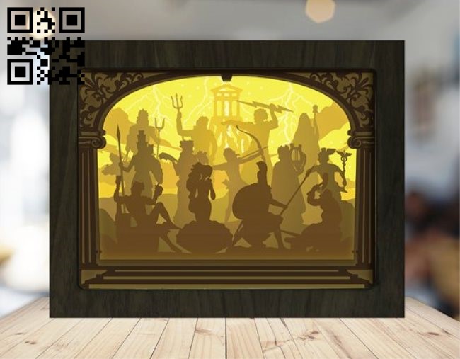 Olympia gods light box E0012426 file cdr and dxf free vector download for laser cut