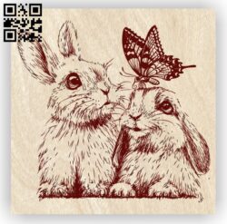 Rabbits and butterflies E0012270 file cdr and dxf free vector download for laser engraving machines
