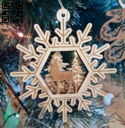 Snowflake with deer E0012309 file cdr and dxf free vector download for laser cut