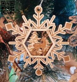 Snowflake with deer E0012310 file cdr and dxf free vector download for laser cut