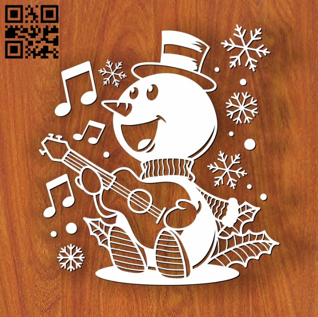 Snowman with guitar E0012508 file cdr and dxf free vector download for laser cut