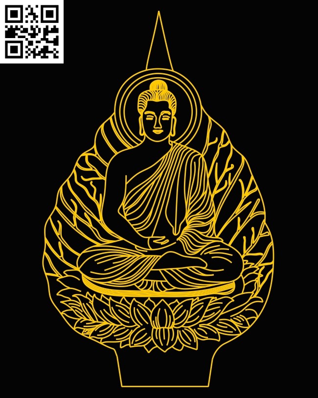 3D illusion led lamp Buddha E0012875 file cdr and dxf free vector download for laser engraving machines