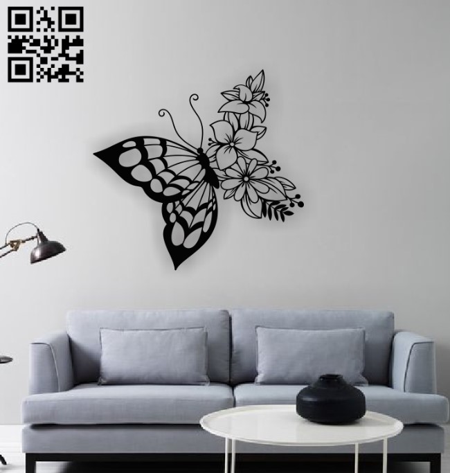 Butterfly with flowers E0012607 file cdr and dxf free vector download for laser cut plasma
