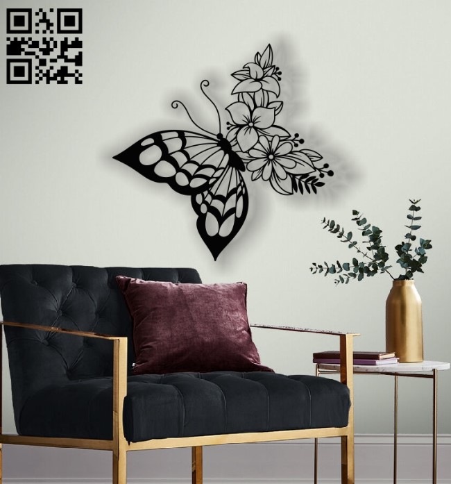 Butterfly with flowers E0012766 file cdr and dxf free vector download for laser cut plasma