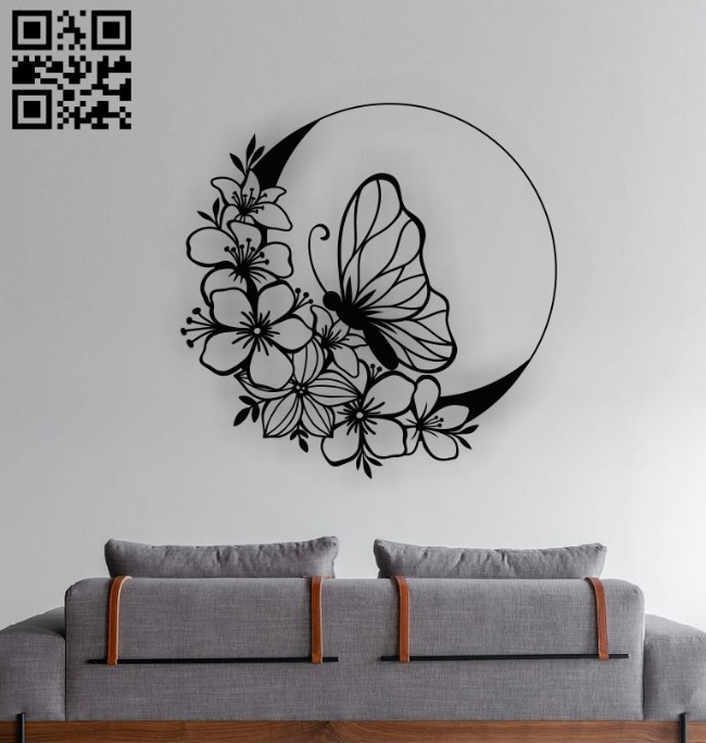 Butterfly with moon E0012606 file cdr and dxf free vector download for laser cut plasma
