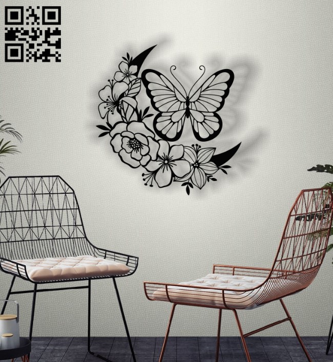 Butterfly with moon E0012767 file cdr and dxf free vector download for laser cut plasma