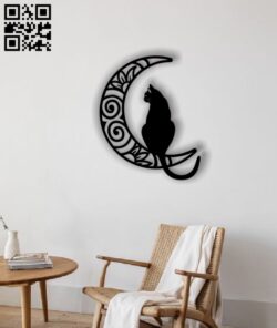 Cat with moon E0012725 file cdr and dxf free vector download for laser cut