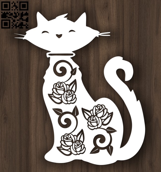 Cat with roses E0012608 file cdr and dxf free vector download for laser cut