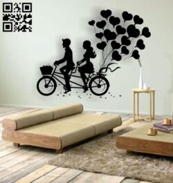 Couple with bicycle E0012886 file cdr and dxf free vector download for laser cut