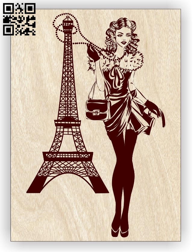 Girl with Eiffel E0012913 file cdr and dxf free vector download for laser engraving machines