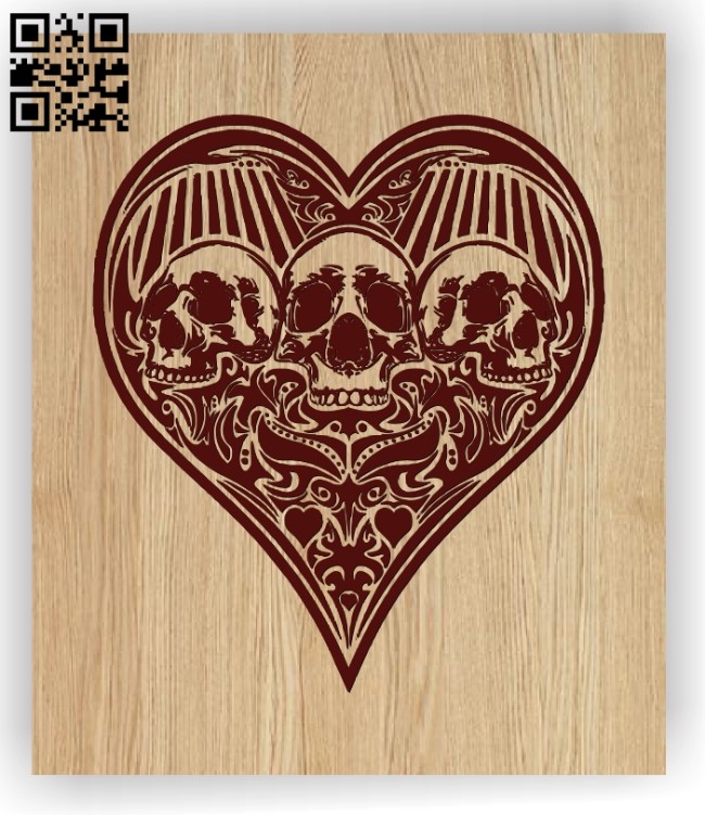 Heart Card with skull E0012775 file cdr and dxf free vector download for laser engraving machines