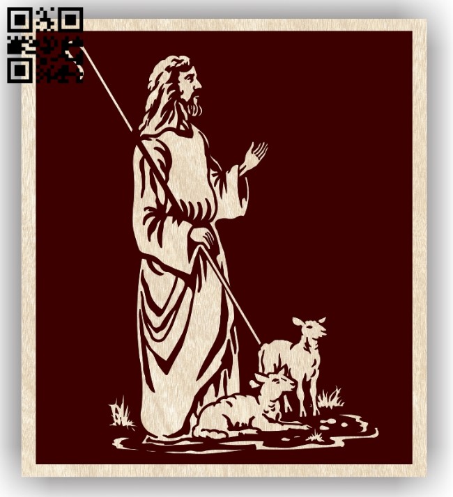 Jesus with lambs E0012915 file cdr and dxf free vector download for laser engraving machines