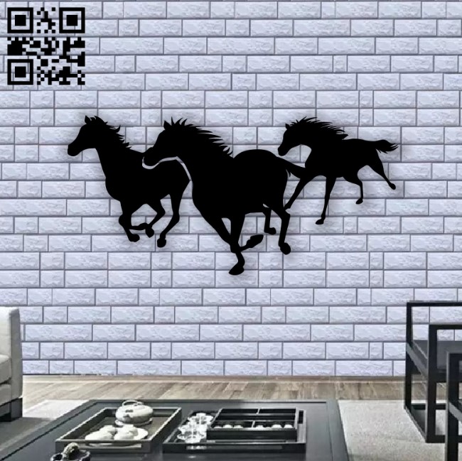 Three horses mural E0012849 file cdr and dxf free vector download for laser cut