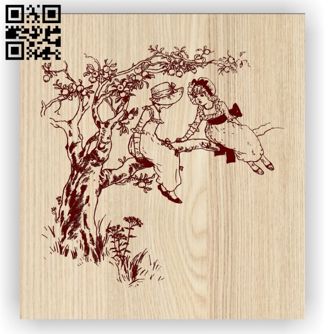 Two children on a tree E0012600 file cdr and dxf free vector download for laser engraving machines