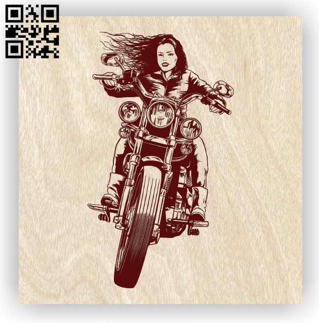 Woman with motorcycle E0012604 file cdr and dxf free vector download for laser engraving machines