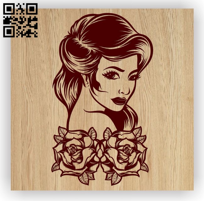 Woman with roses E0012659 file cdr and dxf free vector download for laser engraving machines