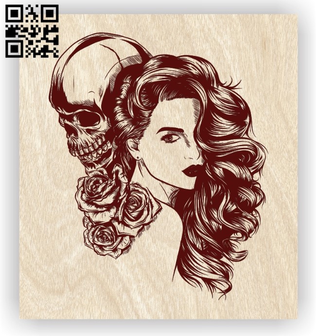 Woman with skull E0012605 file cdr and dxf free vector download for laser engraving machines