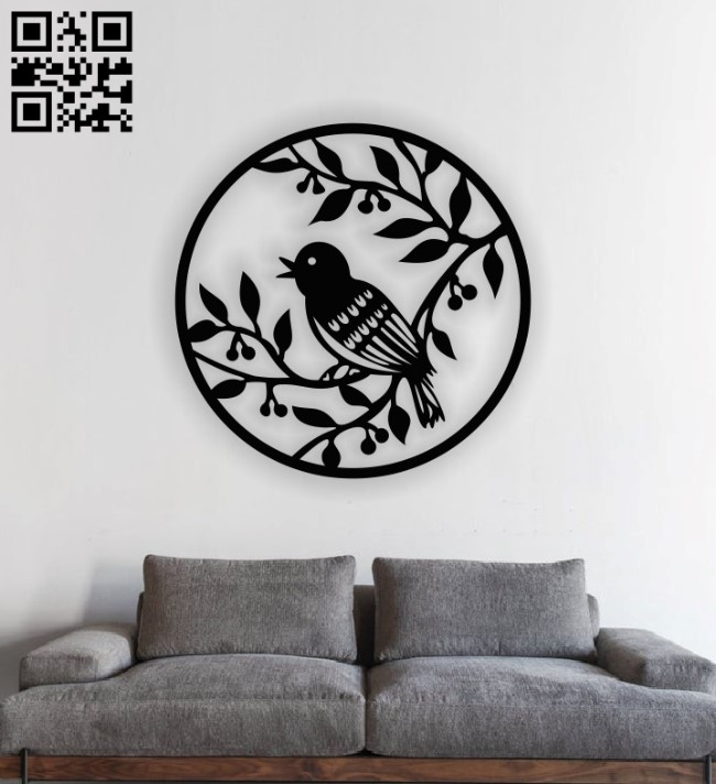 Bird on tree E0013089 file cdr and dxf free vector download for laser cut plasma