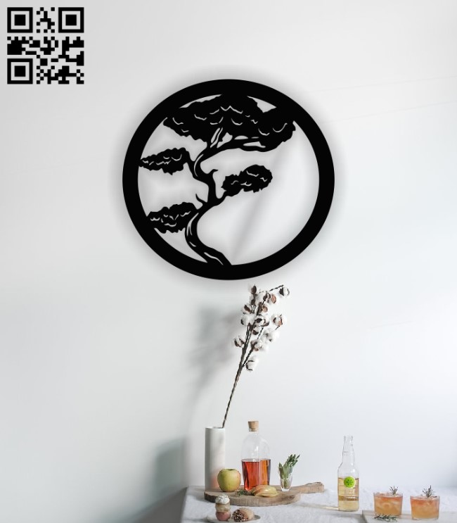 Bonsai tree wall decor E0013020 file cdr and dxf free vector download for laser cut plasma