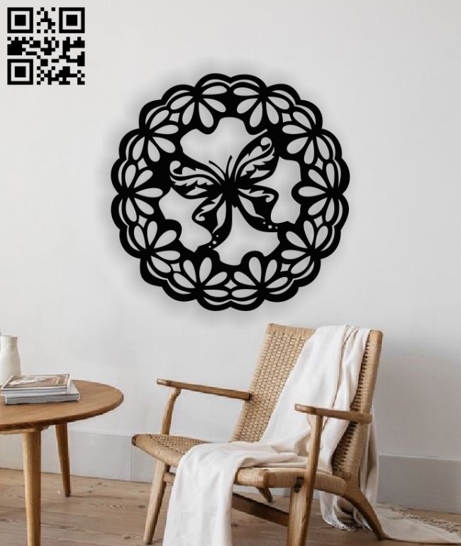 Butterfly with wreath wall decor E0013023 file cdr and dxf free vector download for laser cut plasma