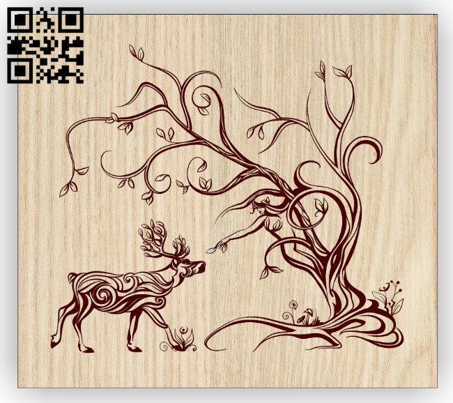 Deer with tree E0012982 file cdr and dxf free vector download for laser engraving machines