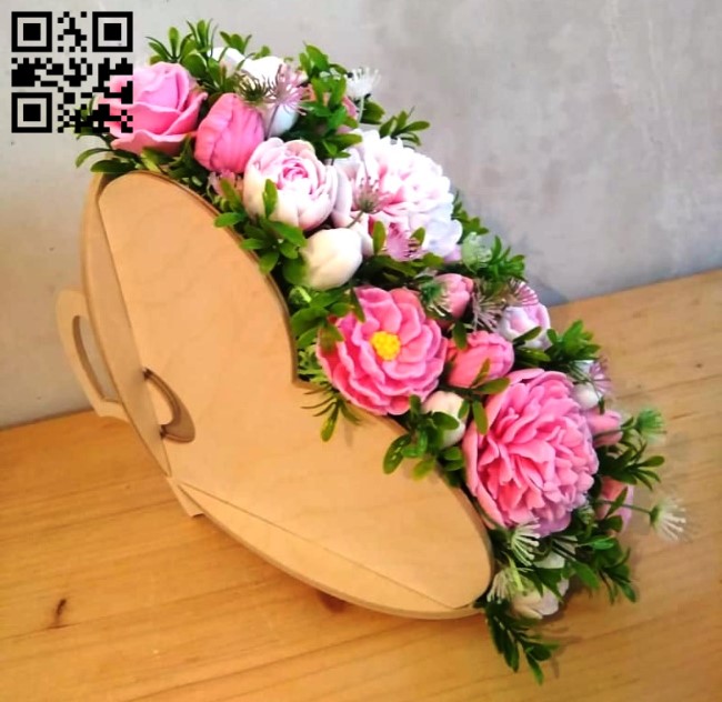 Heart flower basket E0013184 file cdr and dxf free vector download for laser cut