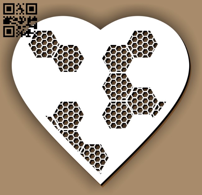 Heart with honeycomb E0012978 file cdr and dxf free vector download for laser cut