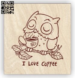 Owl with coffee E0013078 file cdr and dxf free vector download for laser engraving machines