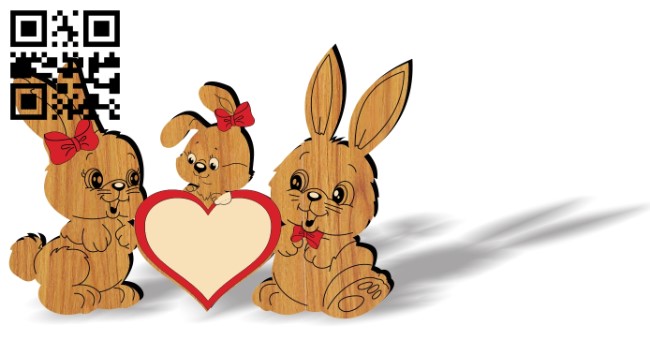 Rabbit family photo frame E0013174 file cdr and dxf free vector download for laser cut