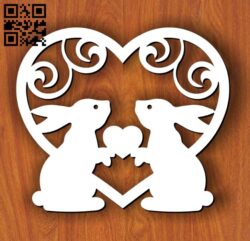 Rabbits with heart E0013117 file cdr and dxf free vector download for laser cut