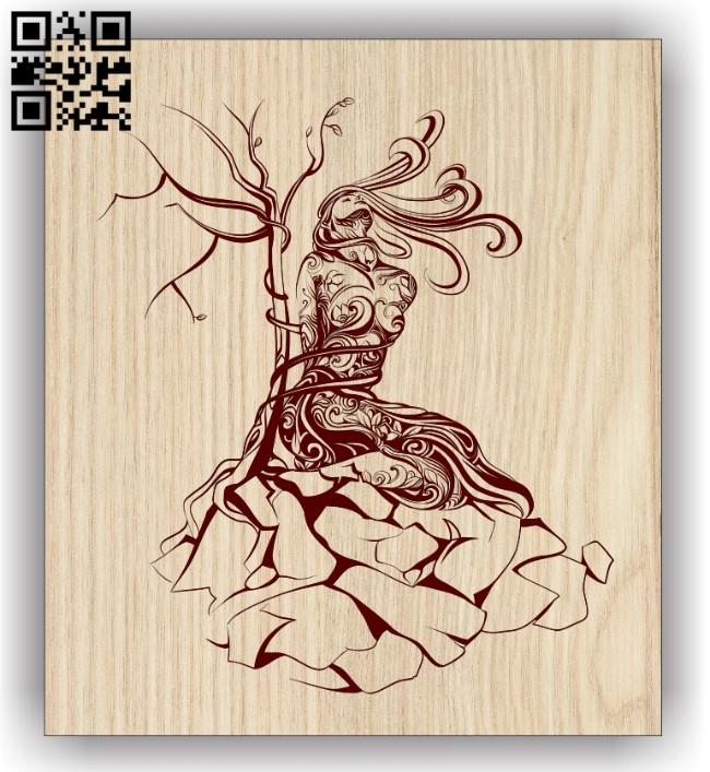 Woman with tree E0013079 file cdr and dxf free vector download for laser engraving machines