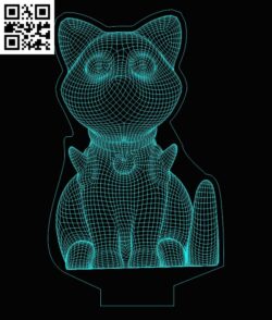 3D illusion led lamp Cat E0013362 file cdr and dxf free vector download for laser engraving machines