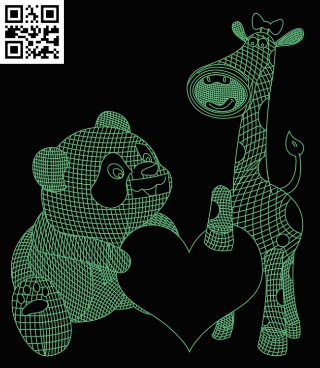 3D illusion led lamp bear with giraffe E0013443 file cdr and dxf free vector download for laser engraving machine
