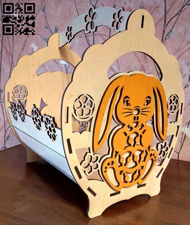 Basket with a rabbit E0013431 file cdr and dxf free vector download for laser cut
