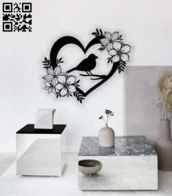 Heart bird and flower E0013486 file cdr and dxf free vector download for laser cut plasma