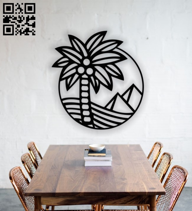 Pyramid with palm tree wall decor E0013333 file cdr and dxf free vector download for laser cut plasma