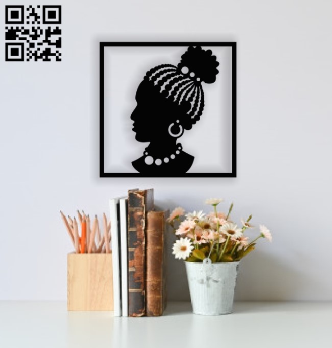 Afro lady face wall decor E0013665 file cdr and dxf free vector download for cnc cut plasma