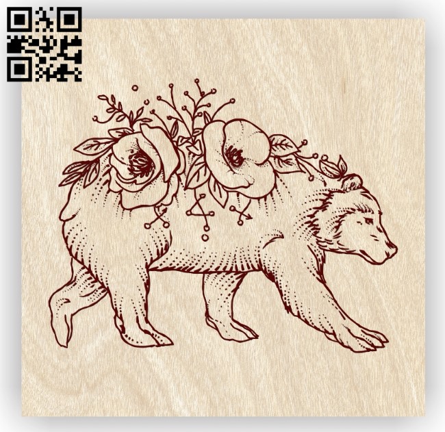 Bear with flower E0013635 file cdr and dxf free vector download for laser engraving machines